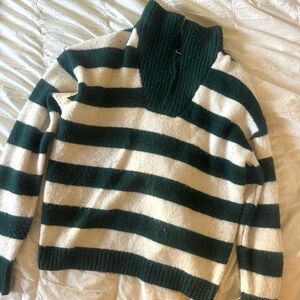 Princess Polly green/white striped quarter zip sweater, size M/L